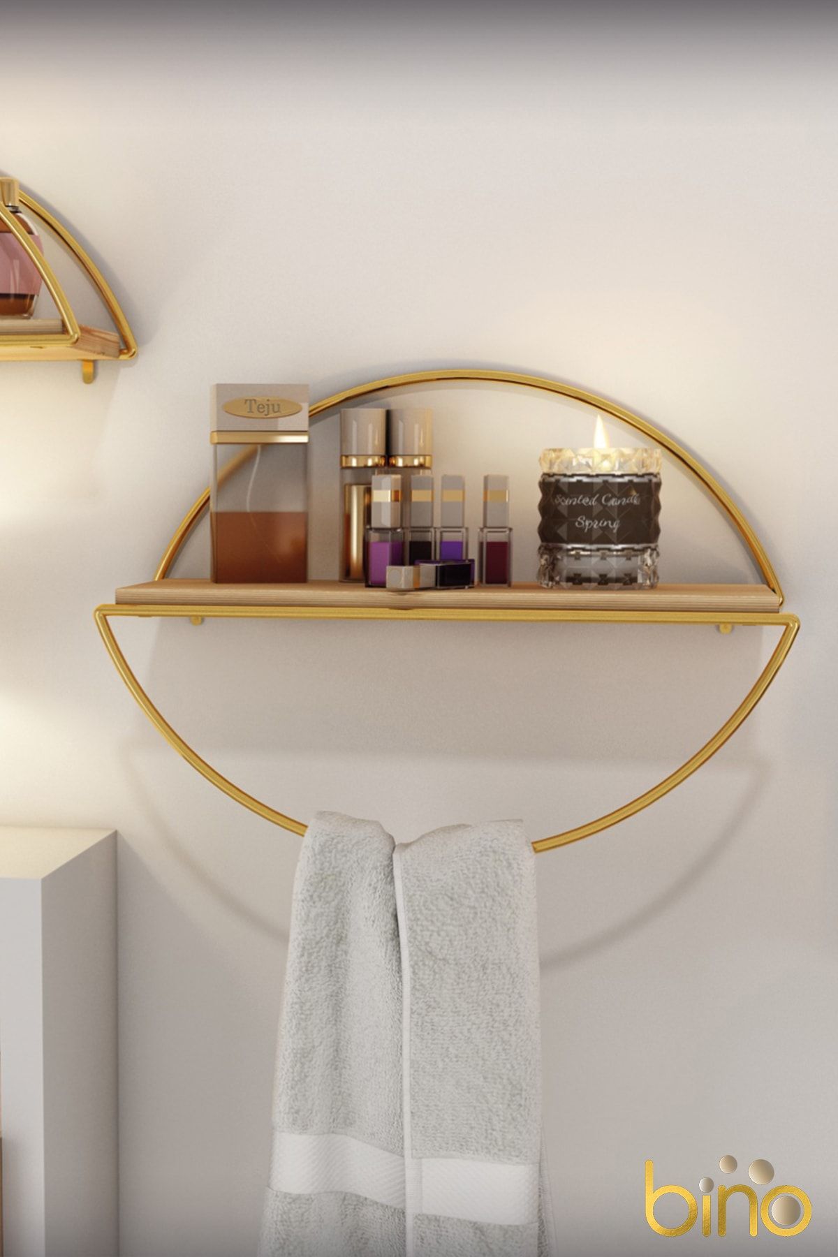 Duvar Rafı Dekoratif Mutfak Banyo Altın Elips Kitaplık