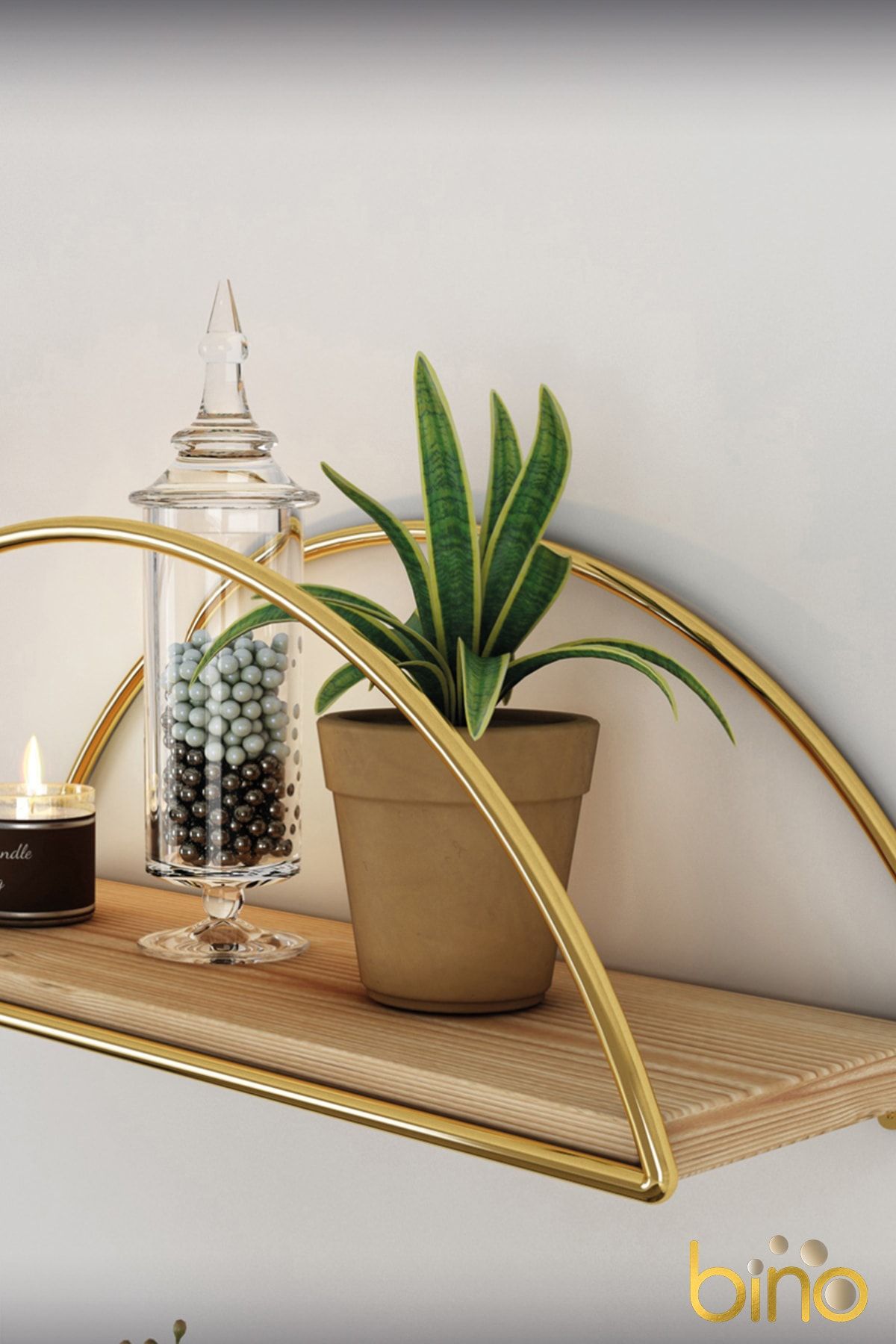 Duvar Rafı Dekoratif Mutfak Banyo Altın Elips Kitaplık